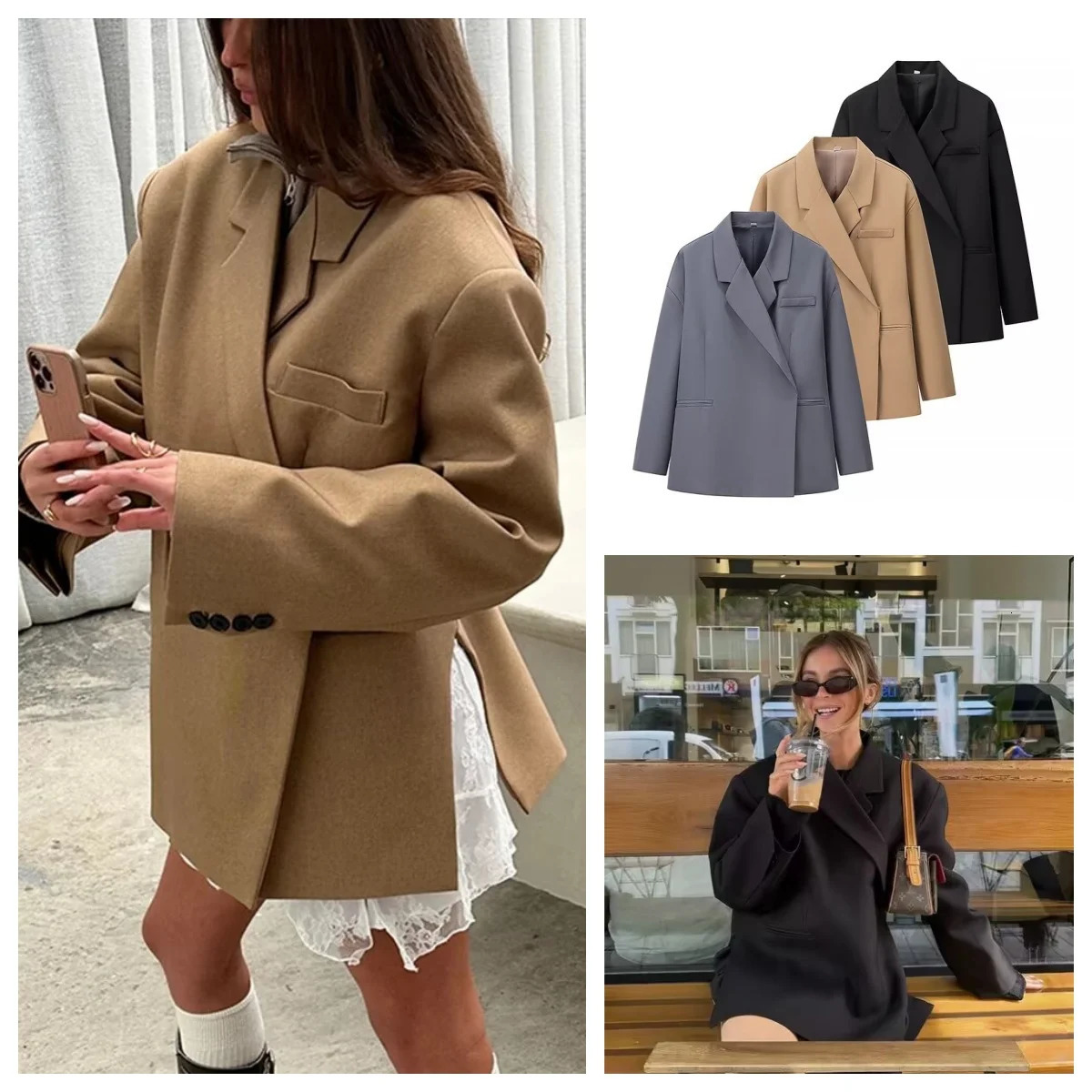Autumn plus size womens casual suit jacket fashionable and versatile single button side slit top 250820