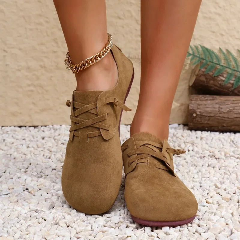 Womens Fashion Flat Shoes Autumn New Round Head Suede Deep Mouth Soft Sole Anti-slip Wear-resistant Low-top Shoes 250820