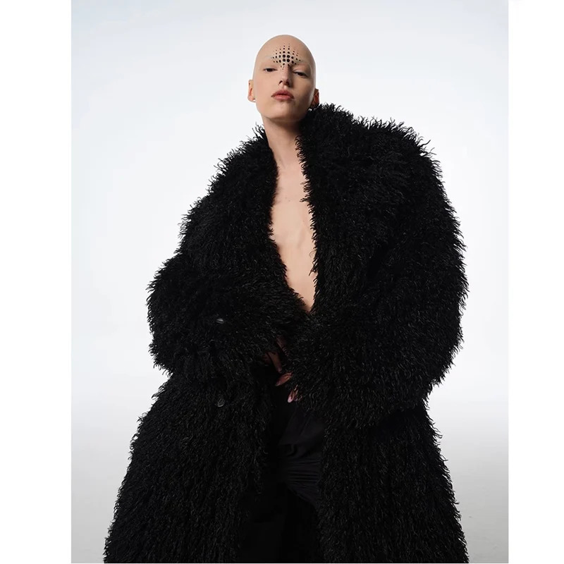 Men and womens lamb fur coat beach wool long coat toka roll wool trench coat250820