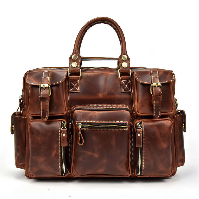 New Genuine Leather Business Briefcase Large Capacity Travel Bag Men's Multi-Pocket Laptop Handbag
