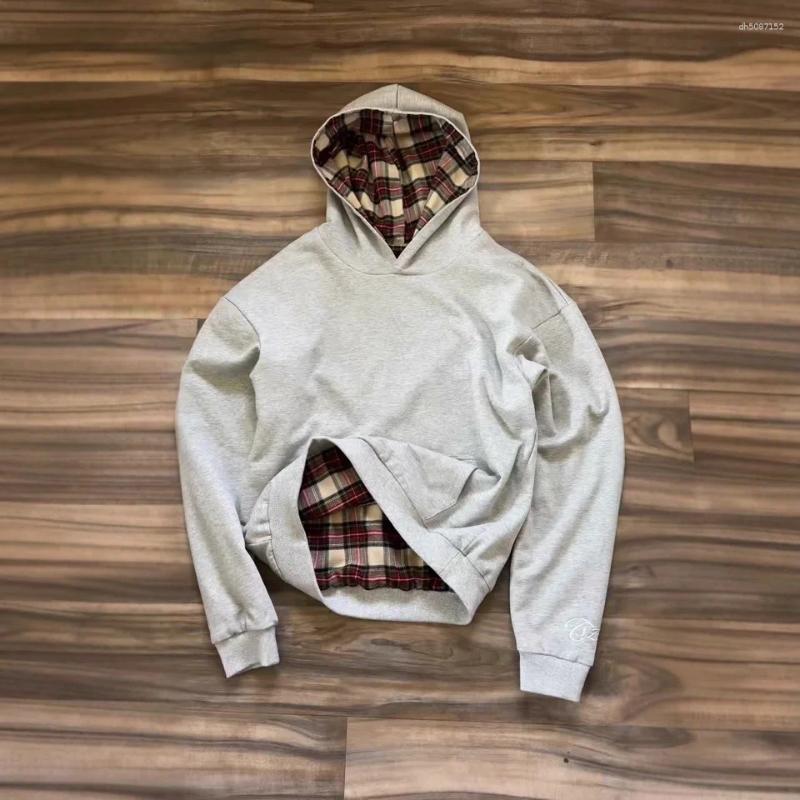 Men's Hoodies Korean Style Waffle Checkered Reversible Street Hip-hop Hoodie Streetwear Women Gothic Harajuku Zip Up Sweatshirt