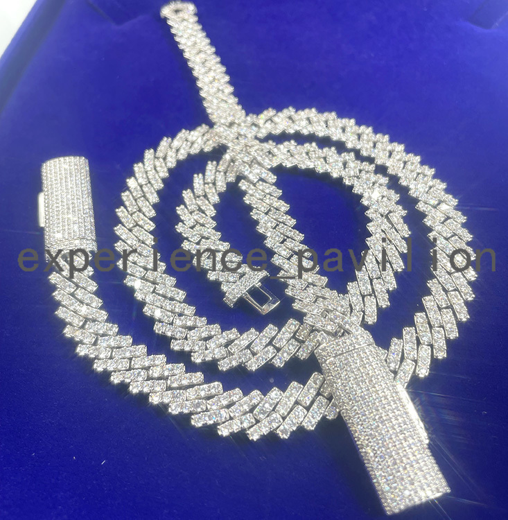 18k Gold Plated Single Row 10mm Width D Color Moissanite Necklace S925 Silver Cuban Link Chain Hip Hop Mens Necklace