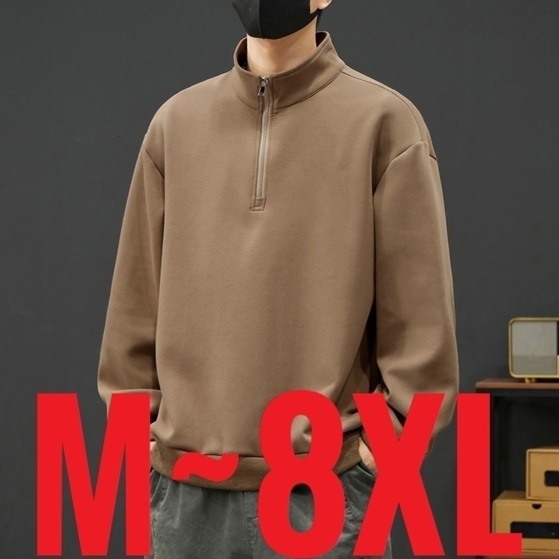 Spring Mens Large Size Sweatshirt Half Zip ner Pullover Male Turtleneck Long Sleeve Big Plus 8XL Loose Sport Top 250814