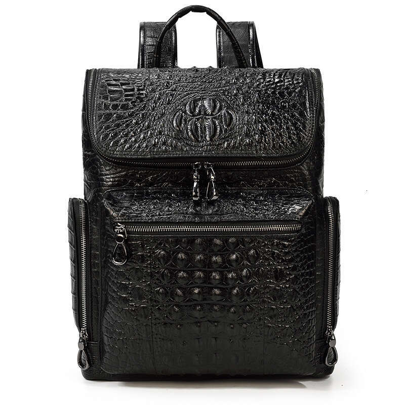 New Genuine Leather Men's Crocodile Pattern Backpack First Layer Cowhide Business Computer Student School Bag