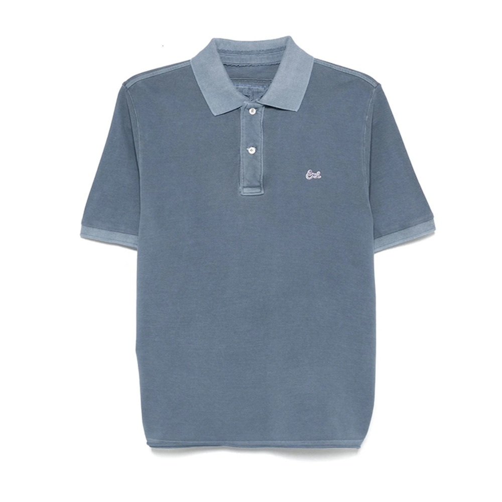 Men's Polos ERL 25SS Washed Vintage Dyed Blue and White Two-tone Embroidery Polo Shirt Old Money Style Short Sleeve