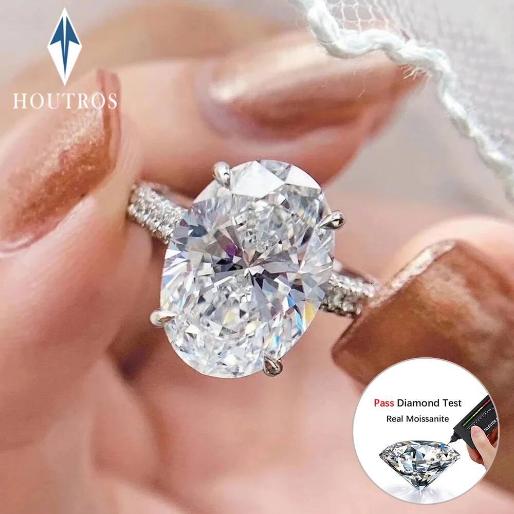 8Carat Oval Cut Moissanite Half Eternity Ring for Women 925 Sterling Silver Hidden Halo Oval Diamond Engagement Ring Jewelry GRA