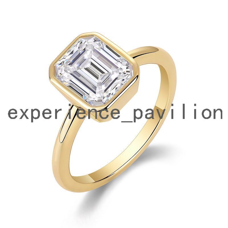 3ct Emerald Cut Moissanite Engagement Ring D Color VVS1 18K Gold Plated Band Modern Minimalist Bezel Set Design