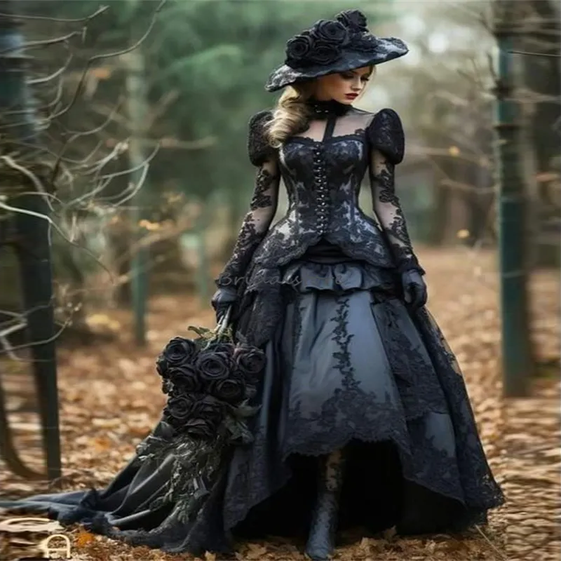 Victorian Gothic Medieval Wedding Dresses Renaissance Princess Long Sleeve Celtic Garden Bridal Gowns