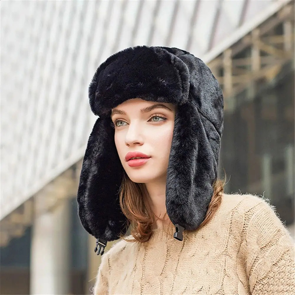 Men Women Thick Plush Bomber Hat Warm Winter Hat Trapper Hats Russian Ushanka Snow Caps Earflap Bonnet 250814