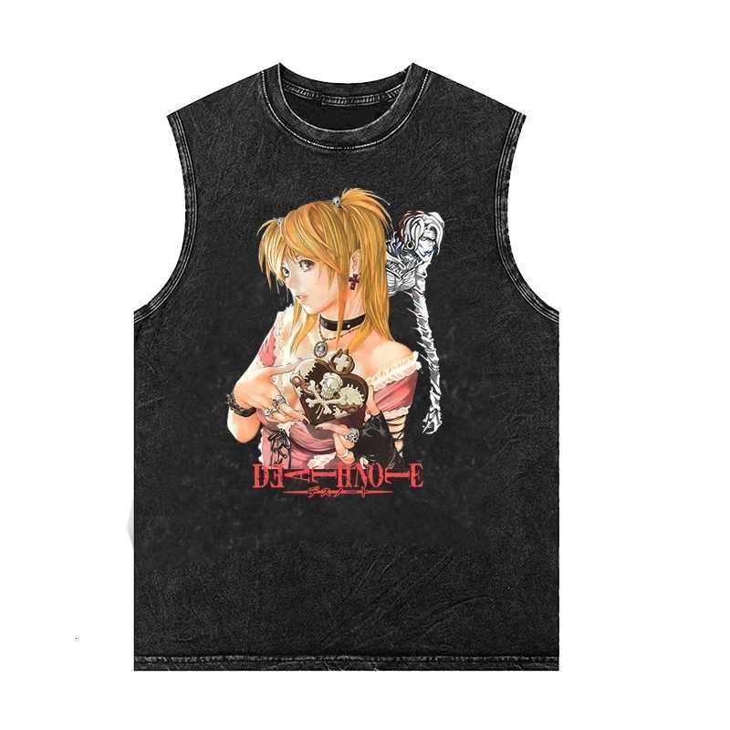 2025 Vintage American Death Note Anime Washed Sleeveless Vest Loose Oversized T-shirt Punk Harajuku Women Men Tank Tops Summer X250821