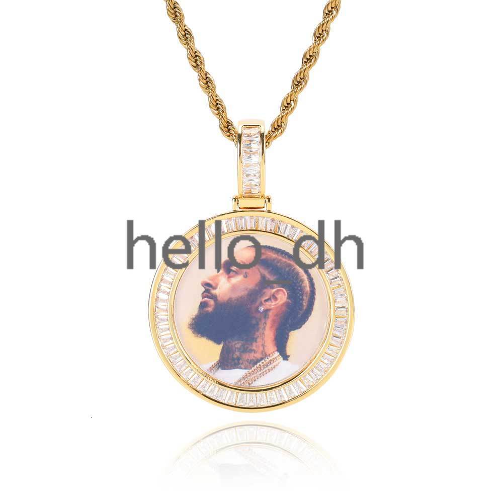 Hip Hop Jewelry moissanite Custom Free Rope Chain Round Picture Pendant Custom Baguette Diamond Photo Pendants