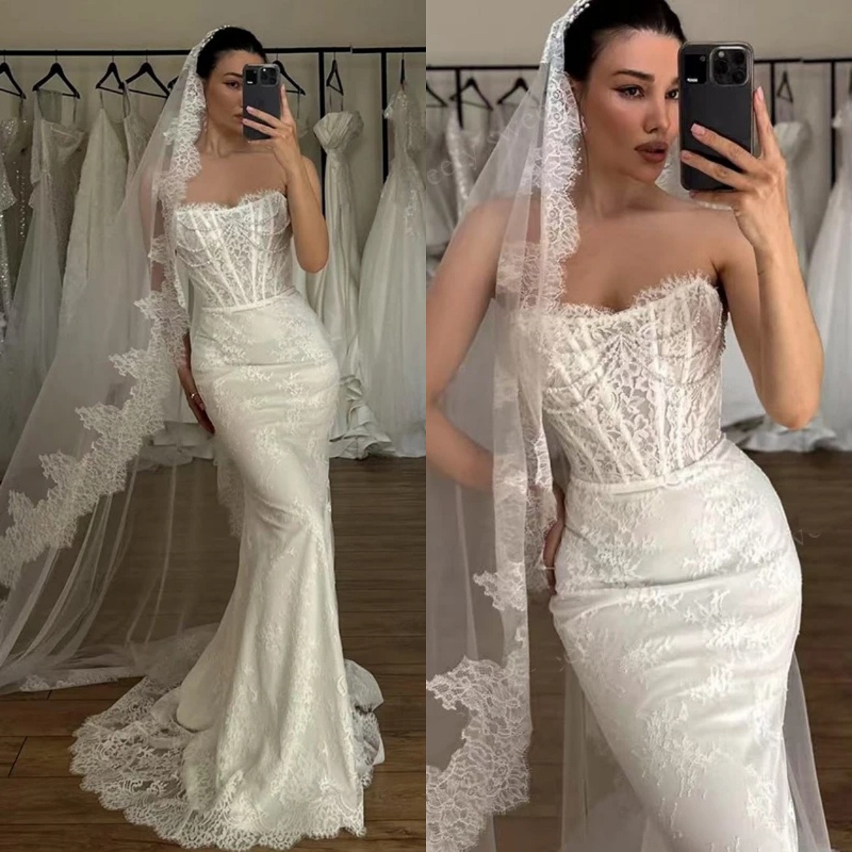 Simple Mermaid Wedding Dress Strapless Sleeveless Bridal Gowns Lace Beading Floor Length Dresses Custom Made vestidos de novia