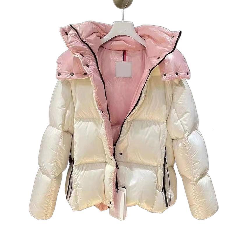 Women new winter white duck down coats color block pink sweet hooded designer parkas SML