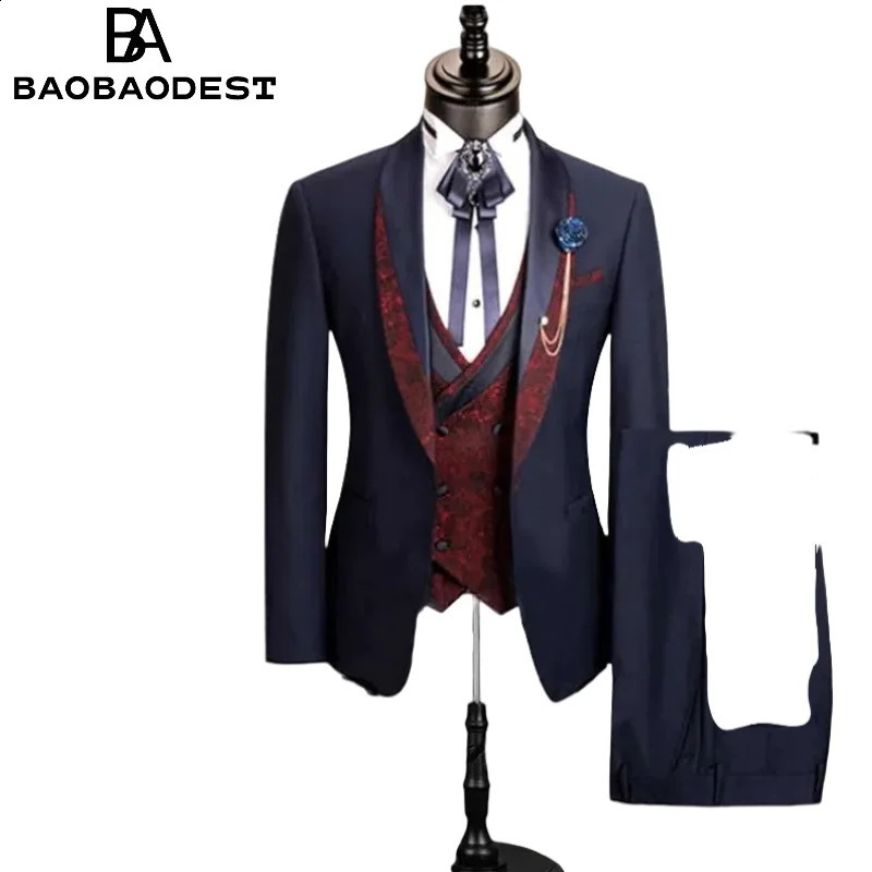 Mens 3 pièces Jacquard Maridal Suit |Groom Tuxedo Set Jacketvestpants pour BanquetDinnerFormal Events Turse 250821