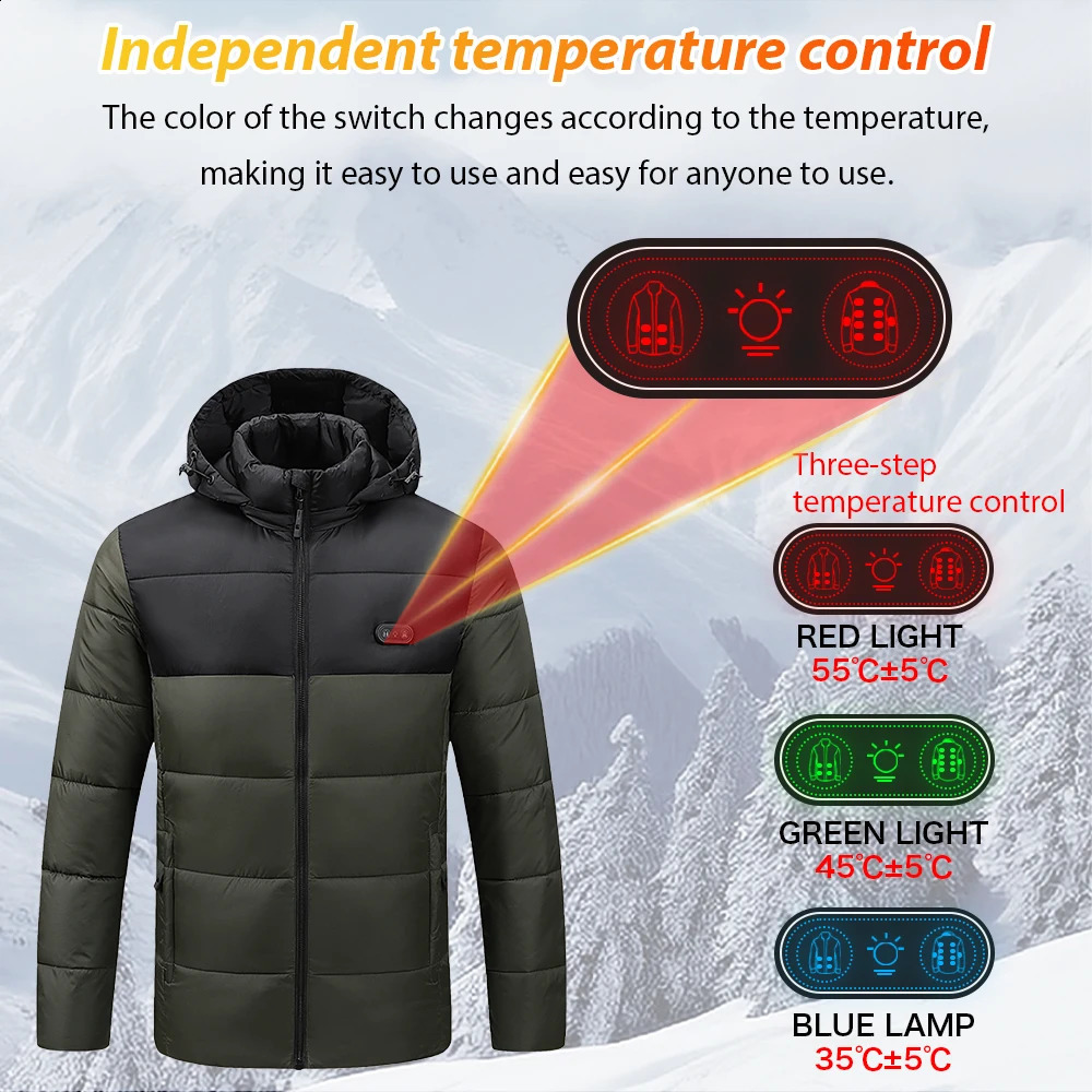 15 Areas Heated Jacket Men USB Electric Heating Clothes Dual Control Three Gear Adjustment Winter Warm Hooded Waterproof Jackets250821