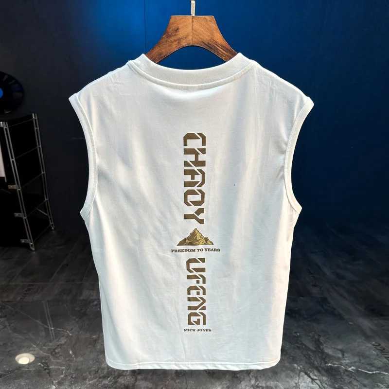 Summer New American Vest Mens Thin Loose Print Round Neck Letter Sports Fitness Sleeveless T-shirt X2508211