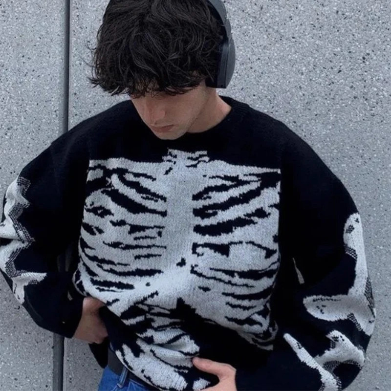 Modern Skull Pattern Womens Sweater Attitude Rebel Elegance Pullover Fashionable Knitwear for Casual Wear 250818