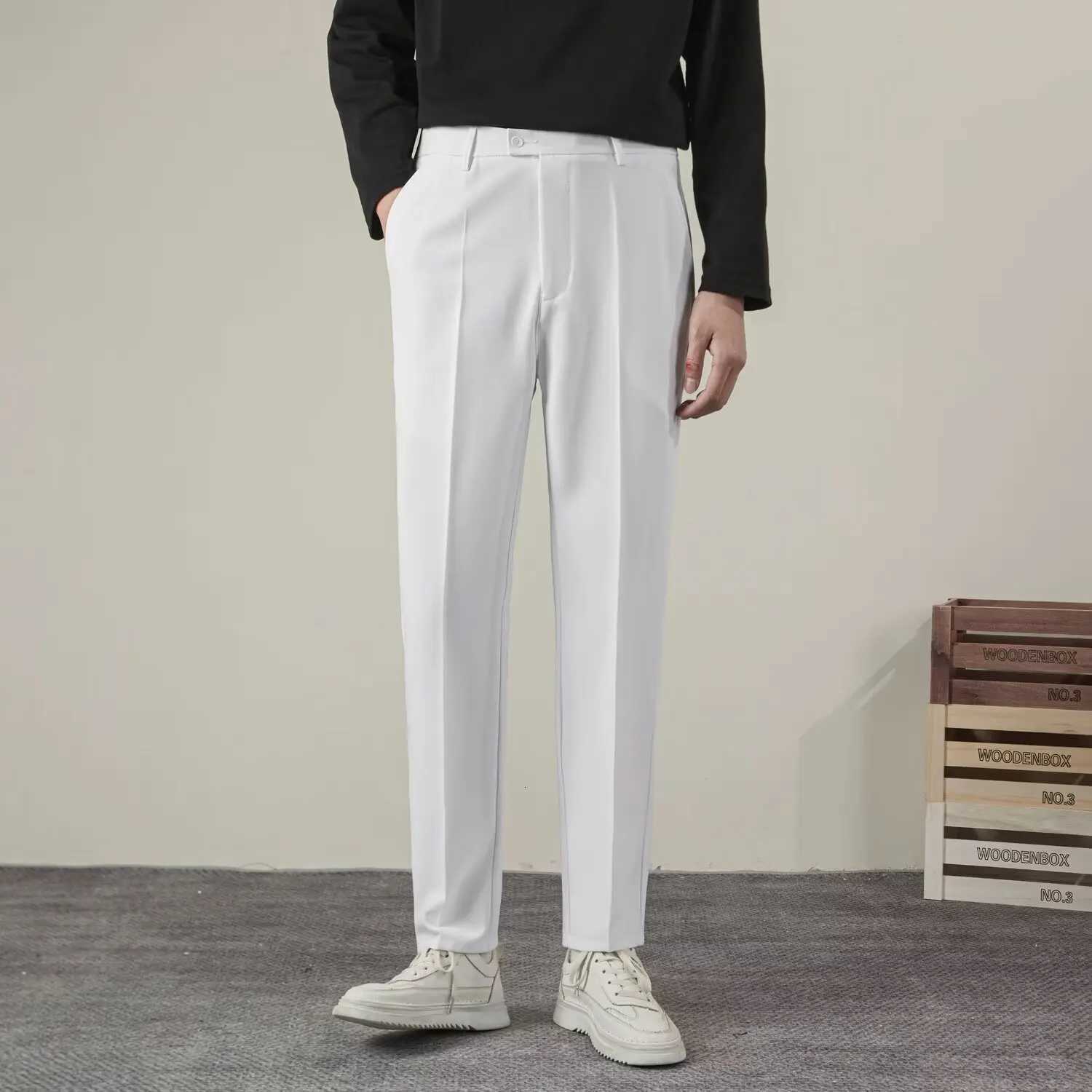 Summer Mens Solid Color Straight Casual Pants Fashion Classic Business Casual Male Brand Clothing Classic Slim Suit Trousers XJ250821