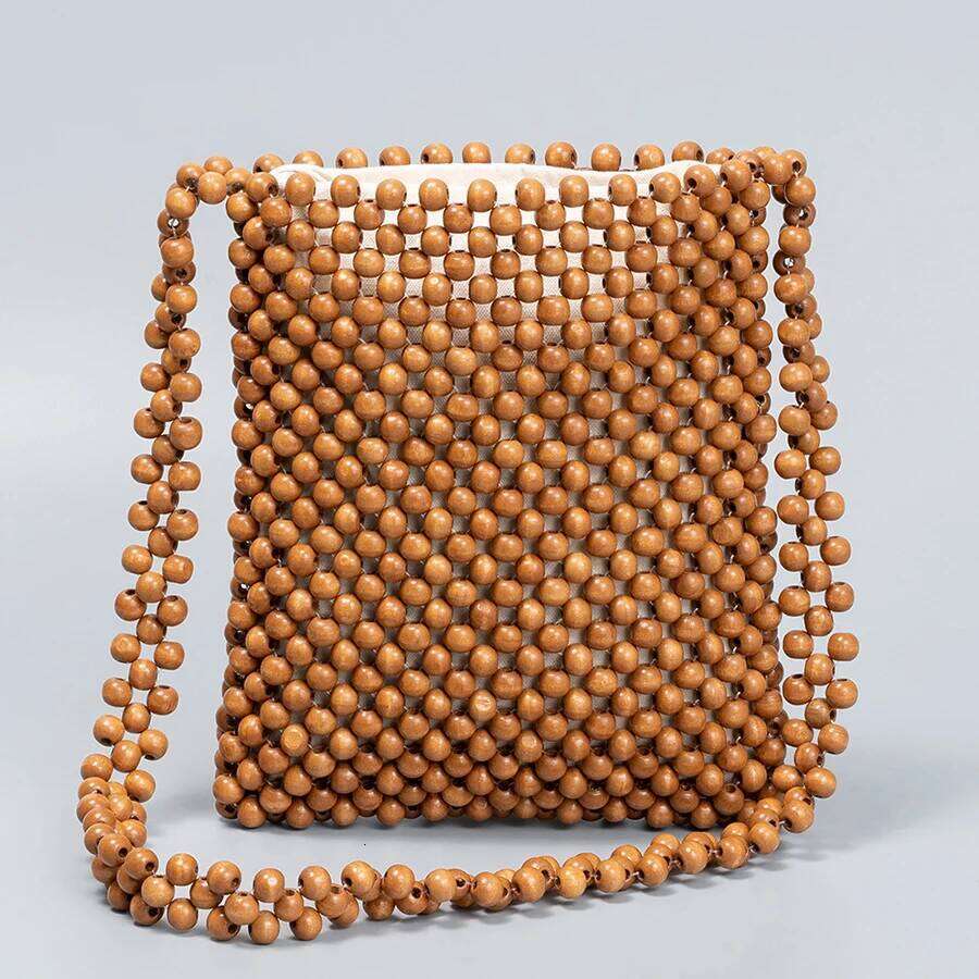 Designer Bag Women Hand-Woven Beach Hollow Wooden Beaded Underarm Fashion Large Capacity Travel Shoulder Bag Commuter Tote Purse Handbag