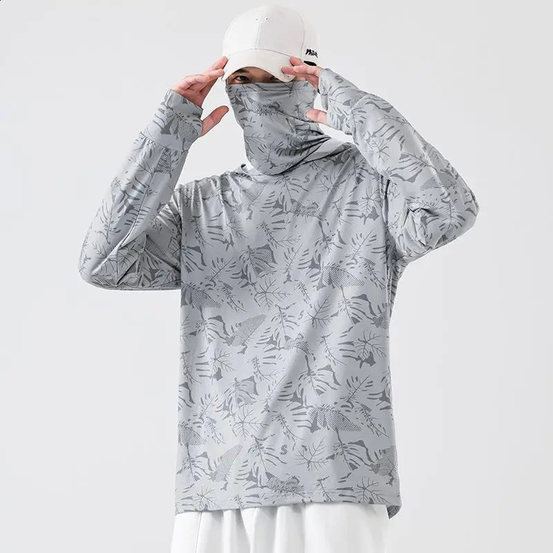 Sun Protection TShirts Mens Long Sleeve UVProof Fishing Hiking Summer Mask Lightweight Outdoor Hoodie Tee 250820
