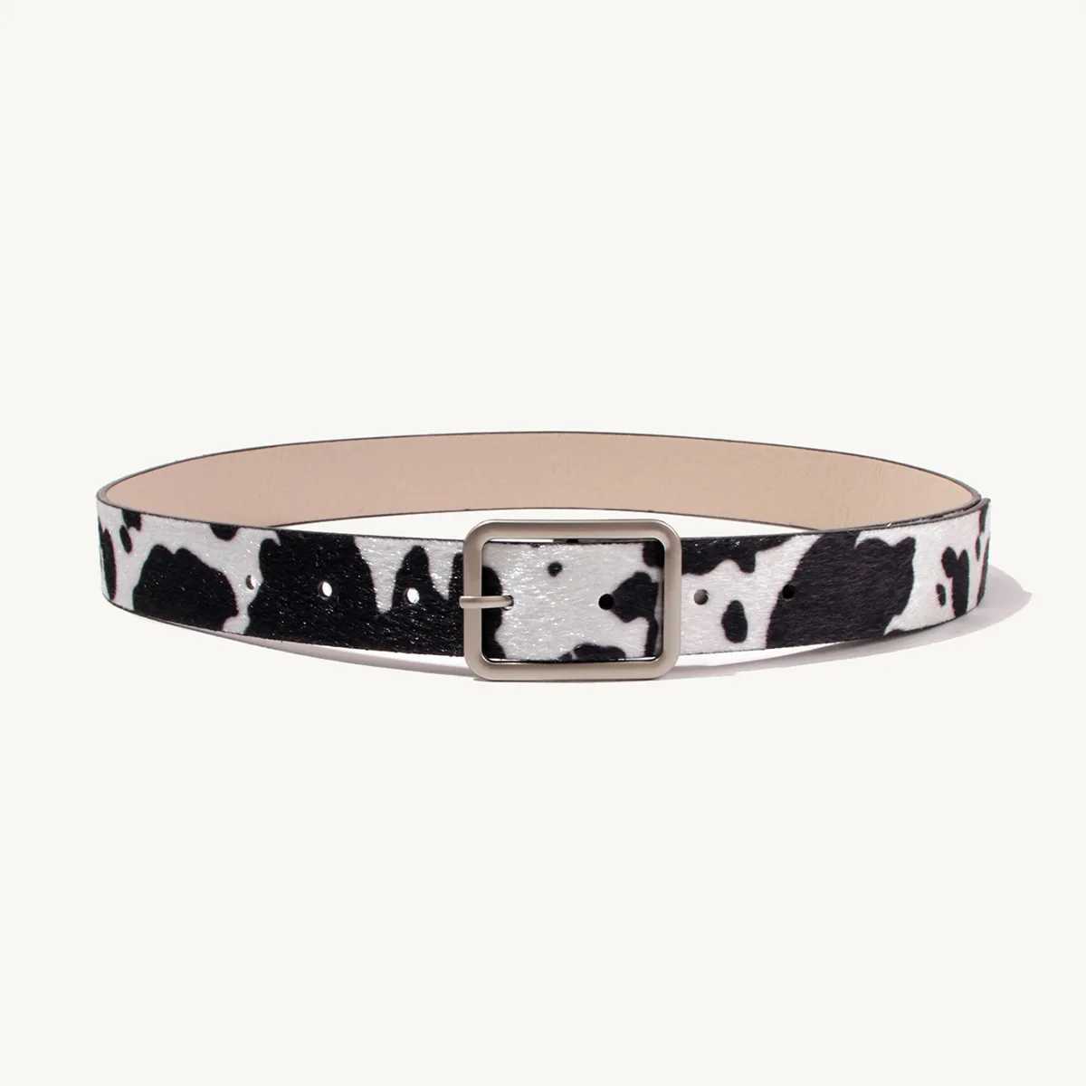 1pc Mao Belt Millennium Style Retro Square Buckle Cow Pattern Fake Mao PU Womens Belt Versatile Belt Jeans Pants Belt L250821
