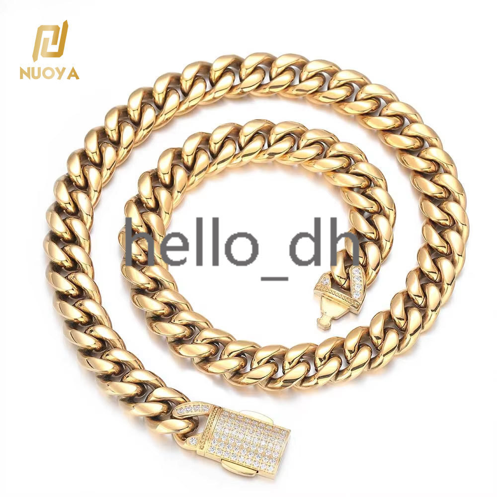 12mm HipHop Full Diamond Clasp Cuban Link Chain 18K Gold Plated 925 silver 925 silver Miami Cuban Chain Necklace Men