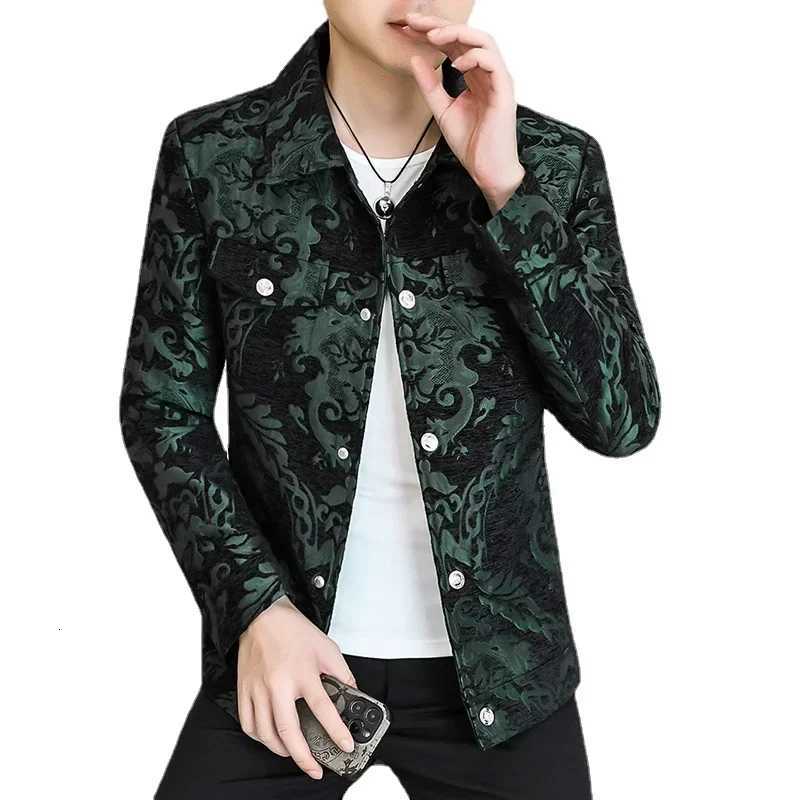 Boutique New Mens Jacquard Jacket Gold/Green Fashion Business Party Prom Casual Lapel Coat Asia Size M-3XL W250821
