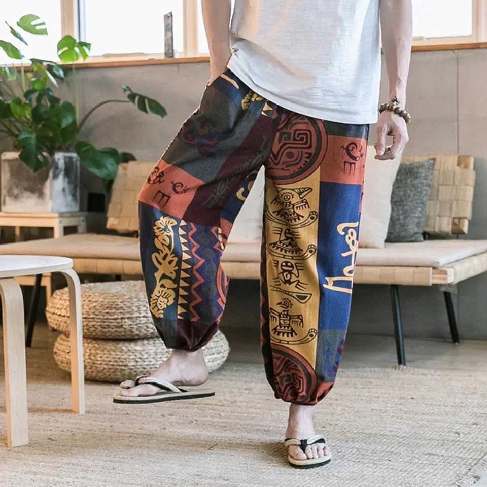 Pantalon harem imprimé en coton pantalon cordon de coton streetwear hip hop lâche jogging pantalon de jambe large décontractée xj250821