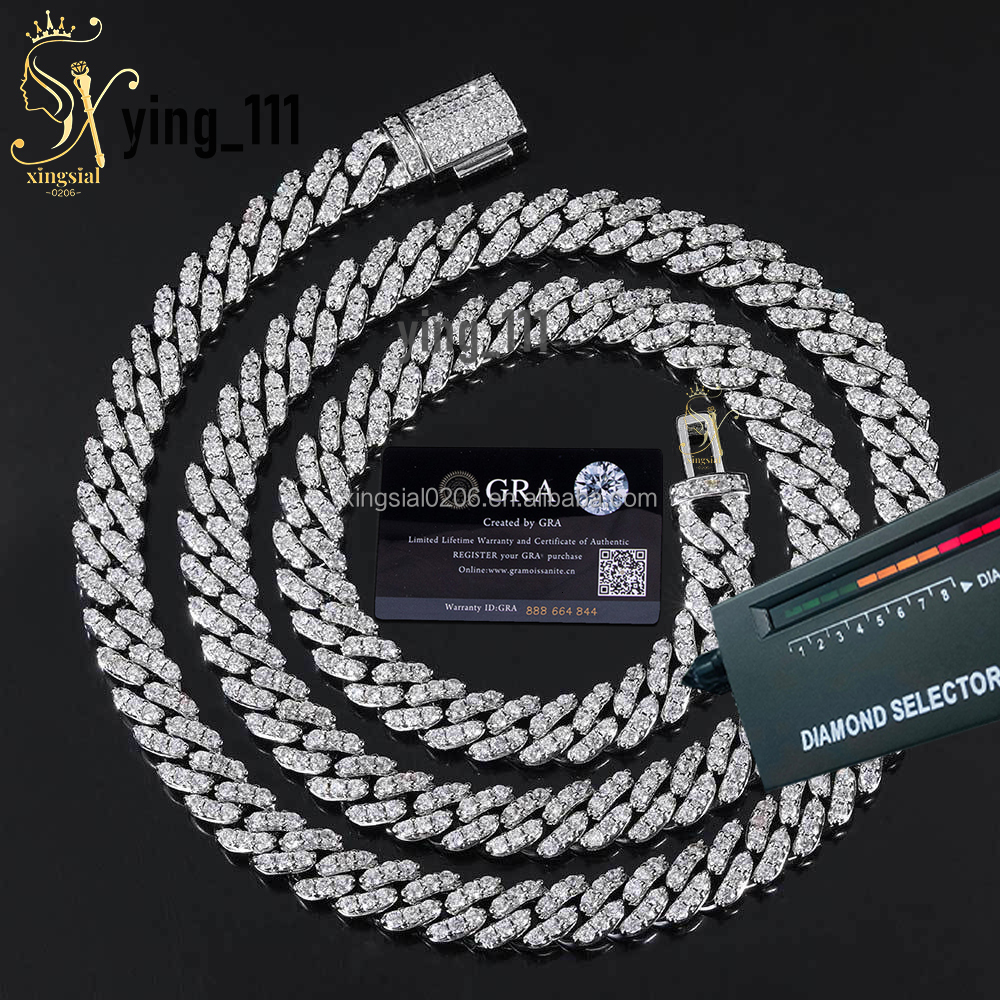 Hiphop Jewelry Luxury Men Women Cuban Chain Necklace 925 Silver 18K Gold Plated Iced Out 8mm Diamond Moissanite Cuban Link Chain