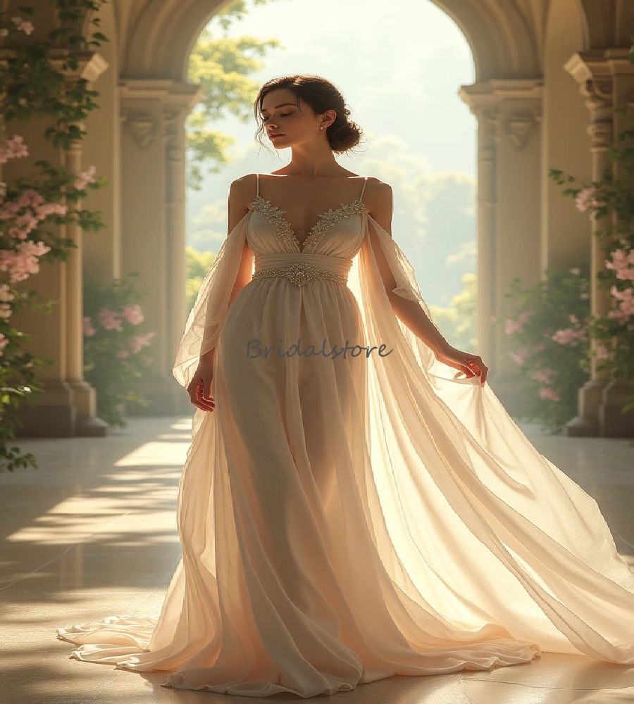 WMinimalist Bohemian Wedding Dress With Beaded Spaghetti Straps V Neck Beach Boho Bride Dress Civil Garden Country Bridal Dress 2025 Robe De Mariage
