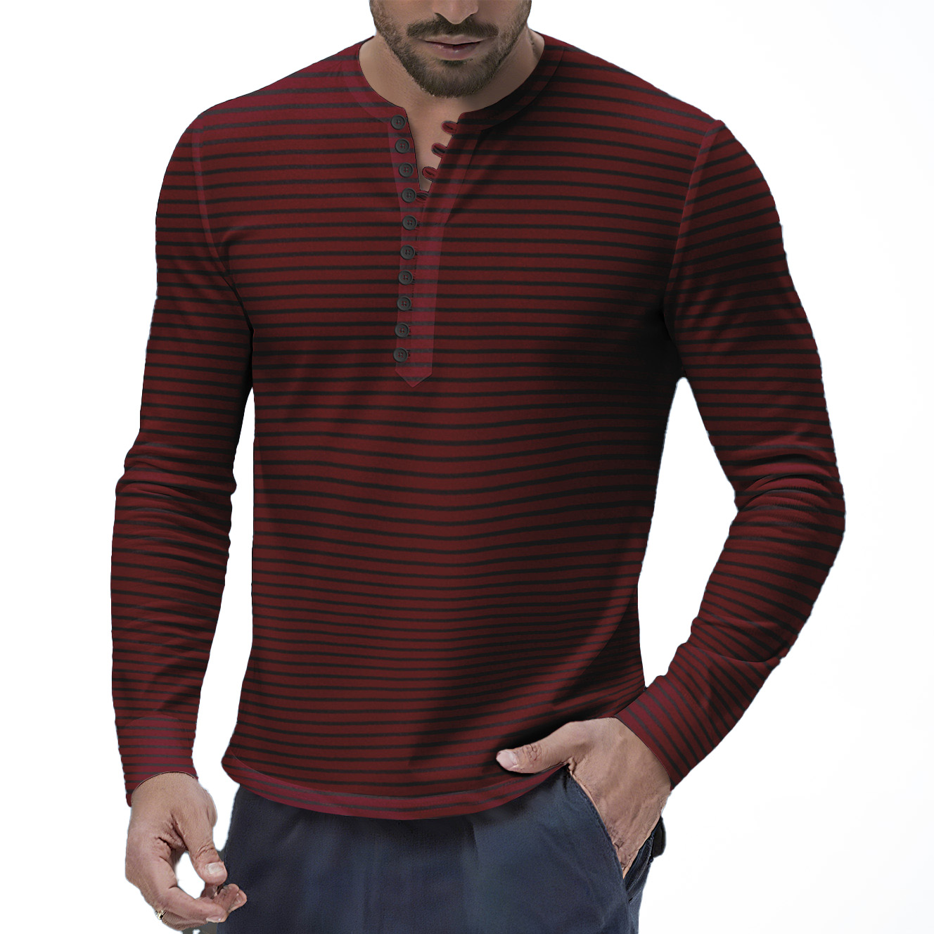 versatile long sleeved shirt casual horizontal striped T-shirt for men European and American foreign trade autumn and winter hoodies