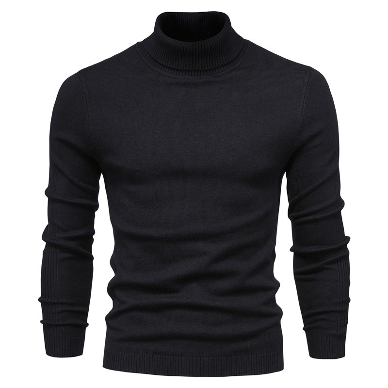 Men's Sweater Fashion Hoodie Style Winter Solid Color Pullover Knitwear High Neck Casual Crewneck Sweatshirt European Size S-2XL