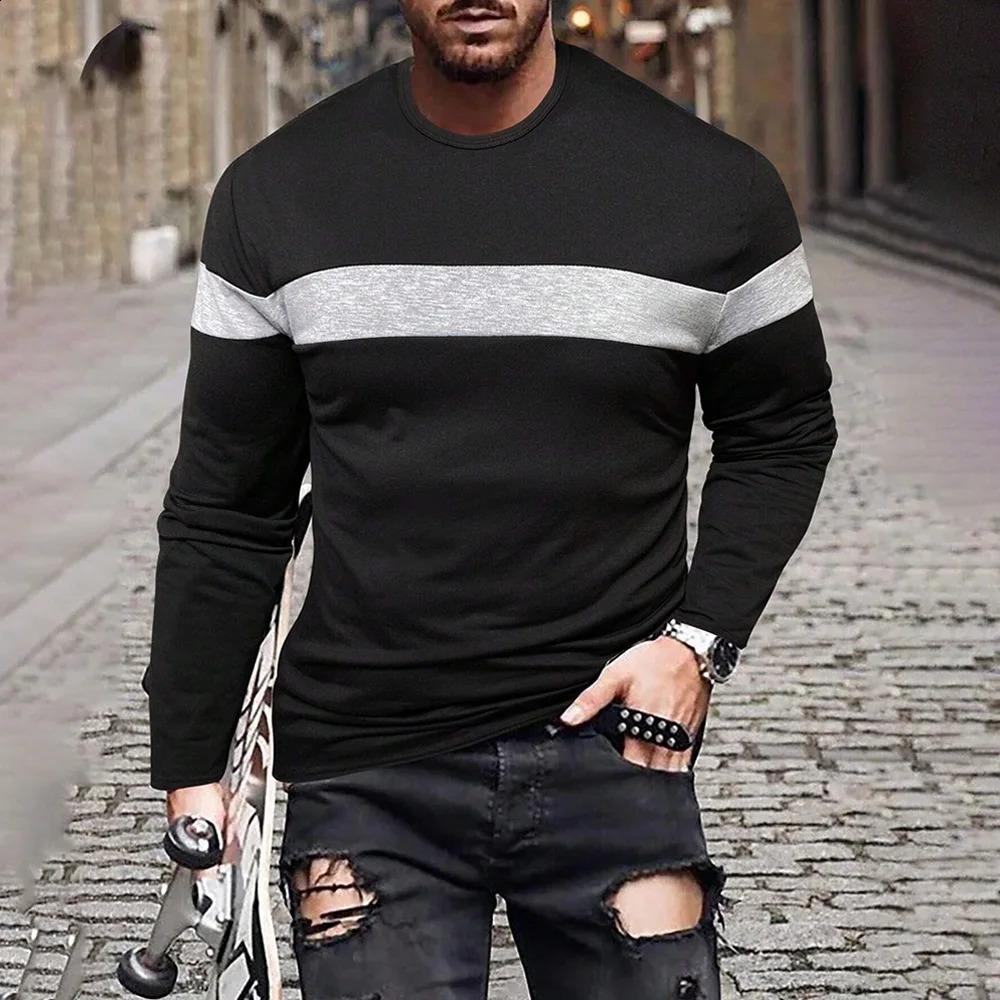 Fashion Autumn Mens Long Sleeve TShirt Striped Printed Crew Neck Tshirt Clothing Trendy Street Menswear Sports T Shirt 250820