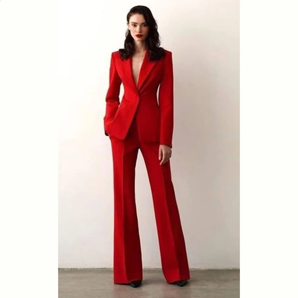 y Red Suit Women Single Breasted Notch Lapel 2 Piece Jacket Pants Blazer Set Formal Office Lady Slim Fit Female Clothing 250821