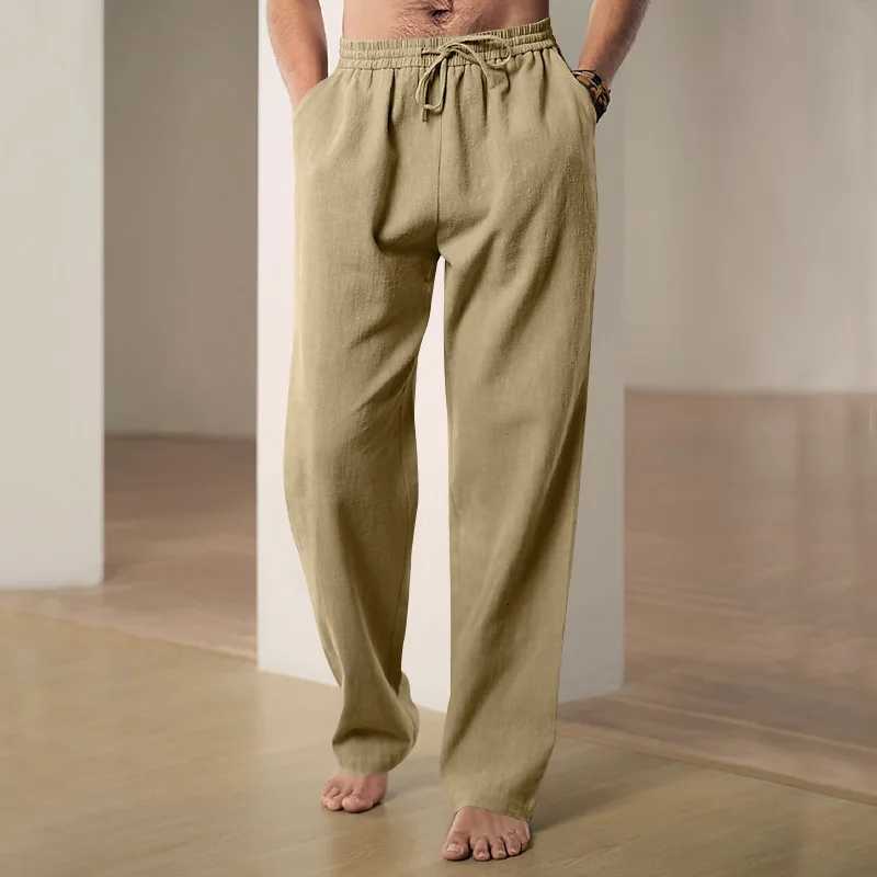 2025 Spring and Autumn New Cotton Hemp Breathable Hip Hop Pants Mens Cotton Hemp Casual Pants Large Size Loose Drawstring Beach XJ250821