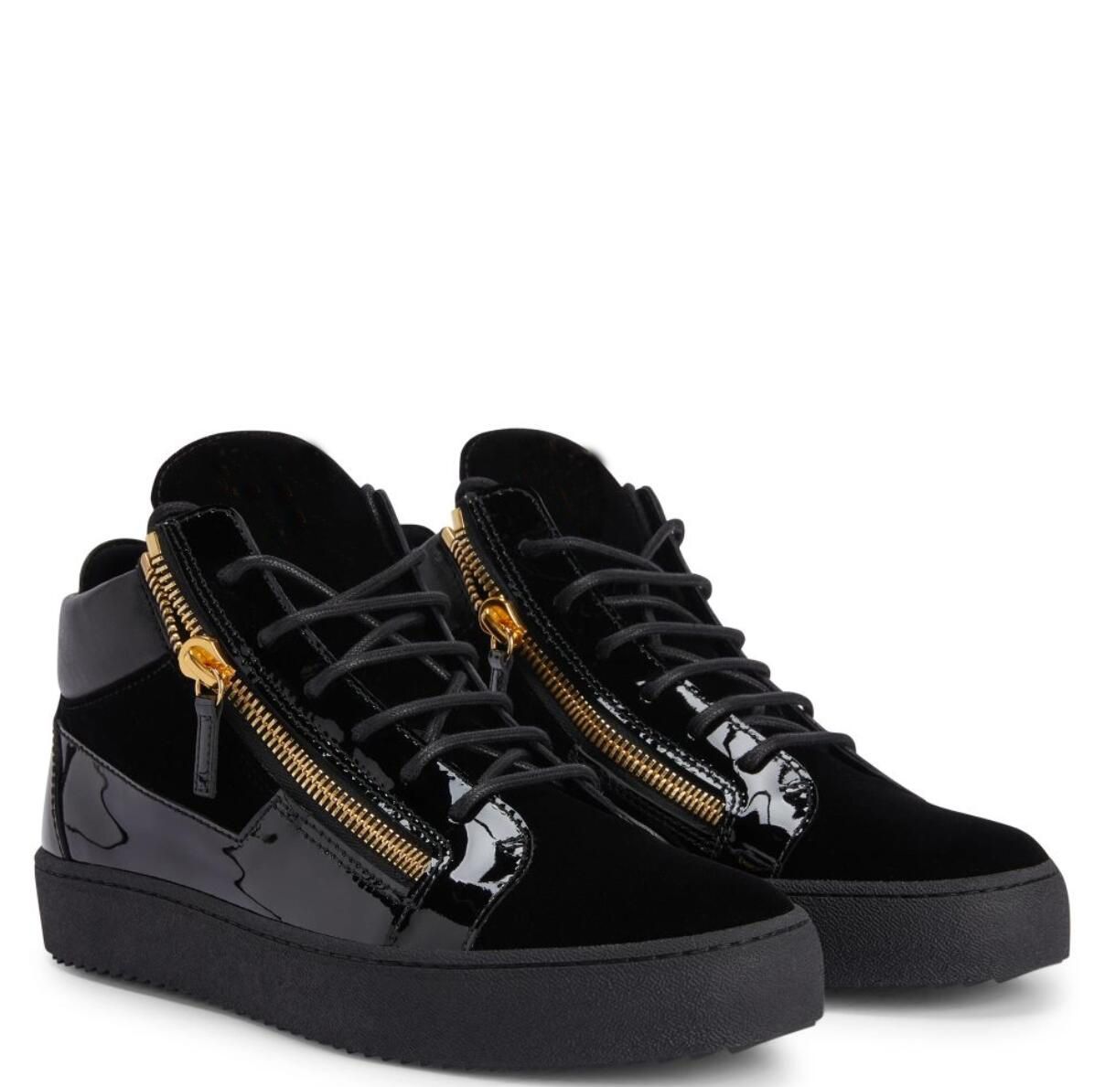 Nouvelle marque de luxe Men pour hommes kriss mid-haut baskets à lacets chaussures côté zips semelle en caoutchouc molle