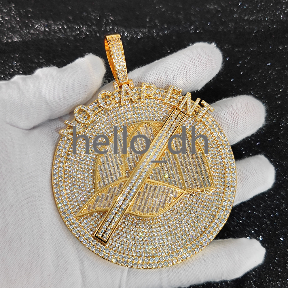 Hip Hop Custom Jewelry Diy Circle Pendant Full Pave moissanite Stone Gold Silver Custom Letter Pendant for Gift