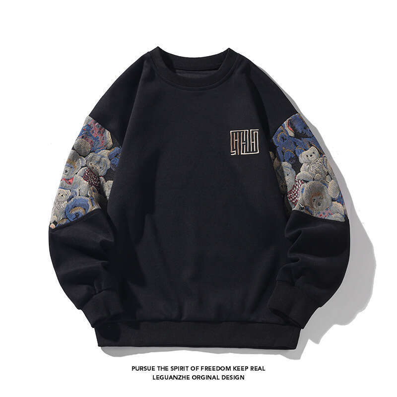 Autumn New Large Size Loose Embroidered Men's Crew Neck Sweatshirt Pullover Jacket B5