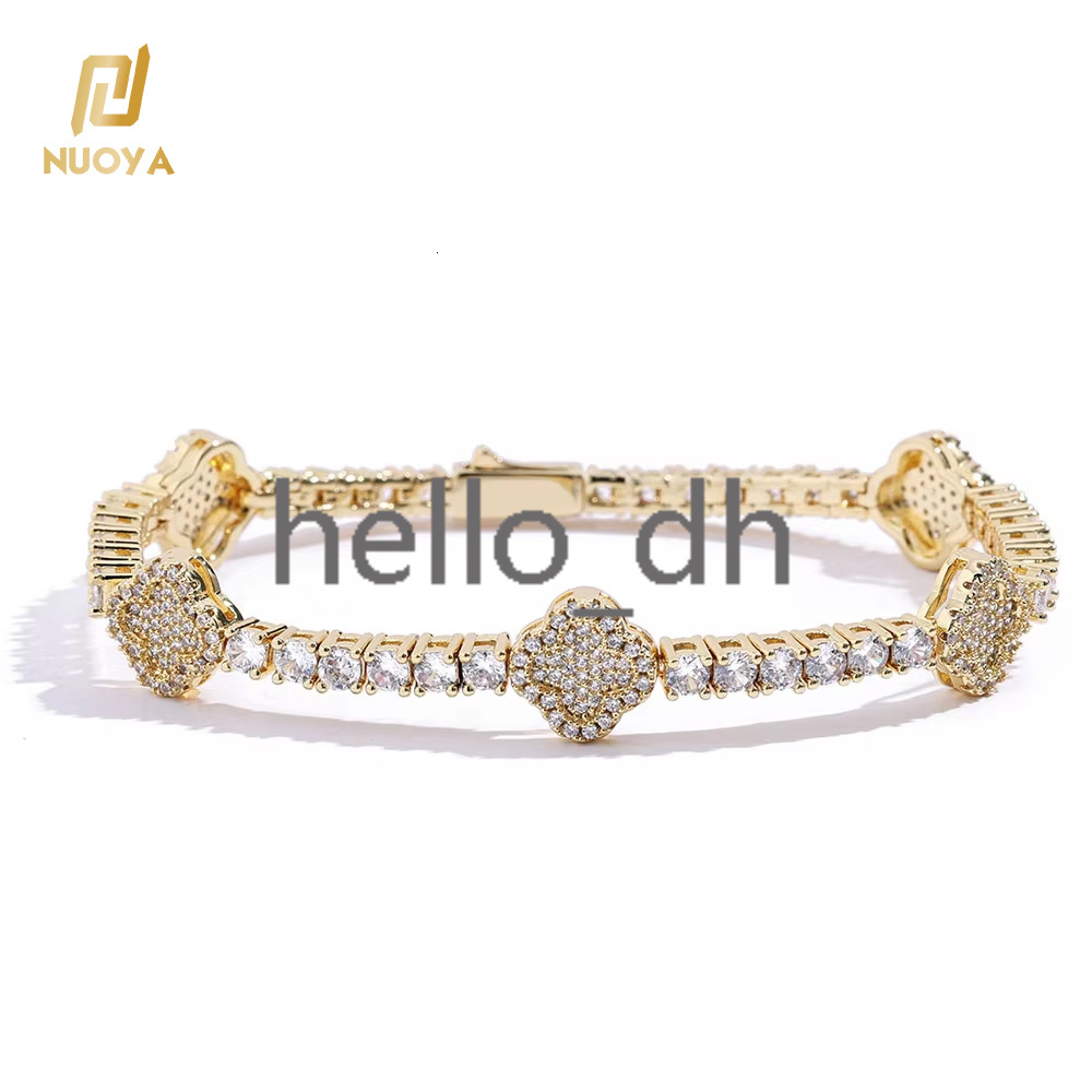 Fashion Jewelry Small Four Leaf Clover Tennis Bracelet Gold Plated Brass moissanite moissaniteia Chain Link Bracelets for Women