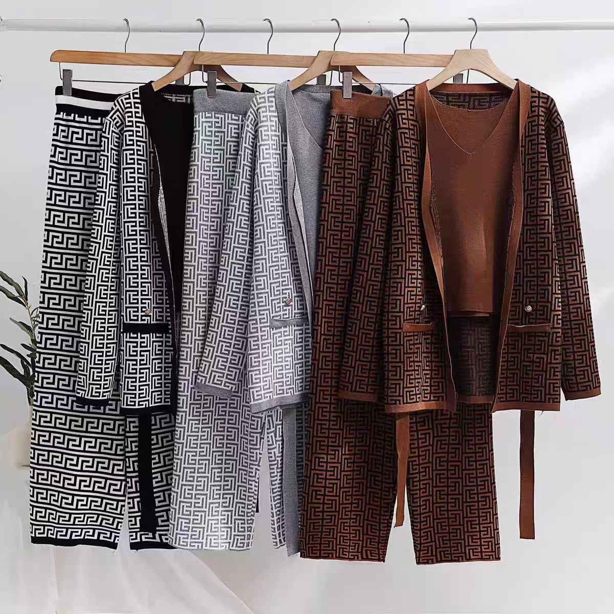 Survêtements pour femmes concepteur d'hiver automne nouvelle lettre tricot à sweat à sweat à sweat à sweat occasionnel en vrac chaud ensemble 3 c