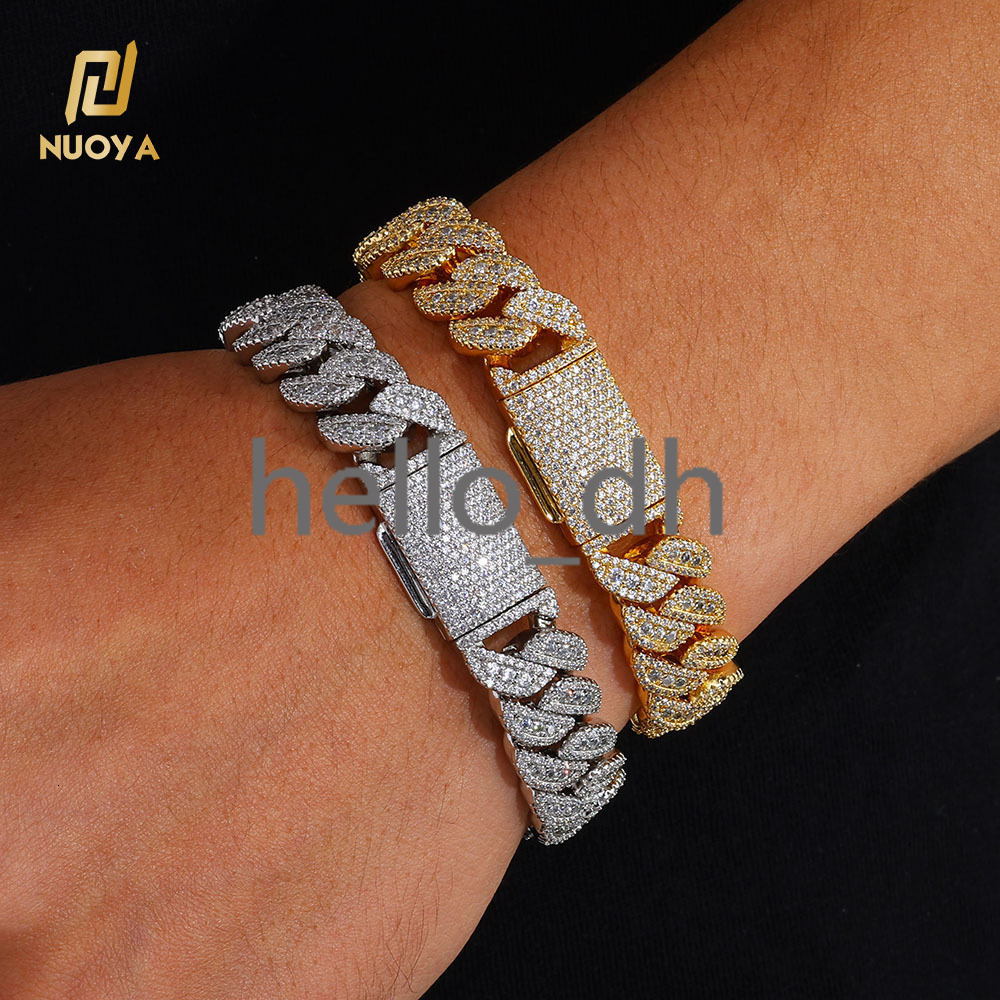 14MM Silver Plated Cuban Link Bracelet Iced Out Diamonds Bling Hip Hop Jewelry Gift for Unisex Luxury Miami Cuban Chain