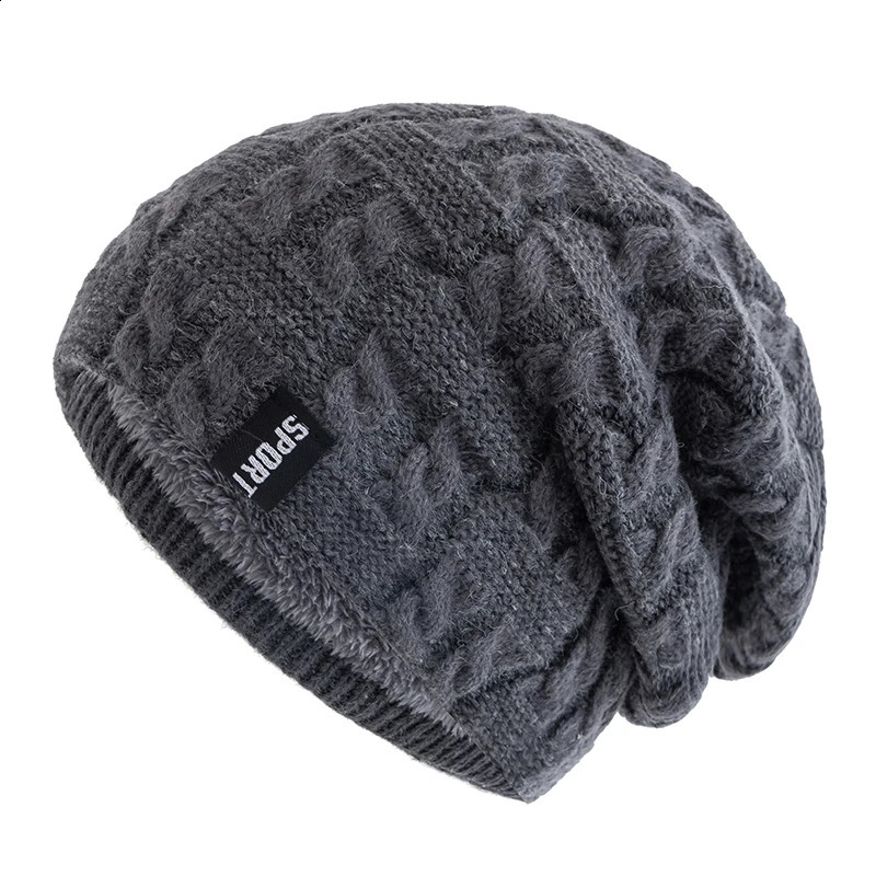 Unisex Winter Hats Male Female Sports Label Casual Beanie Hat Plush Fleece Lined Warm Knitted Hats250812