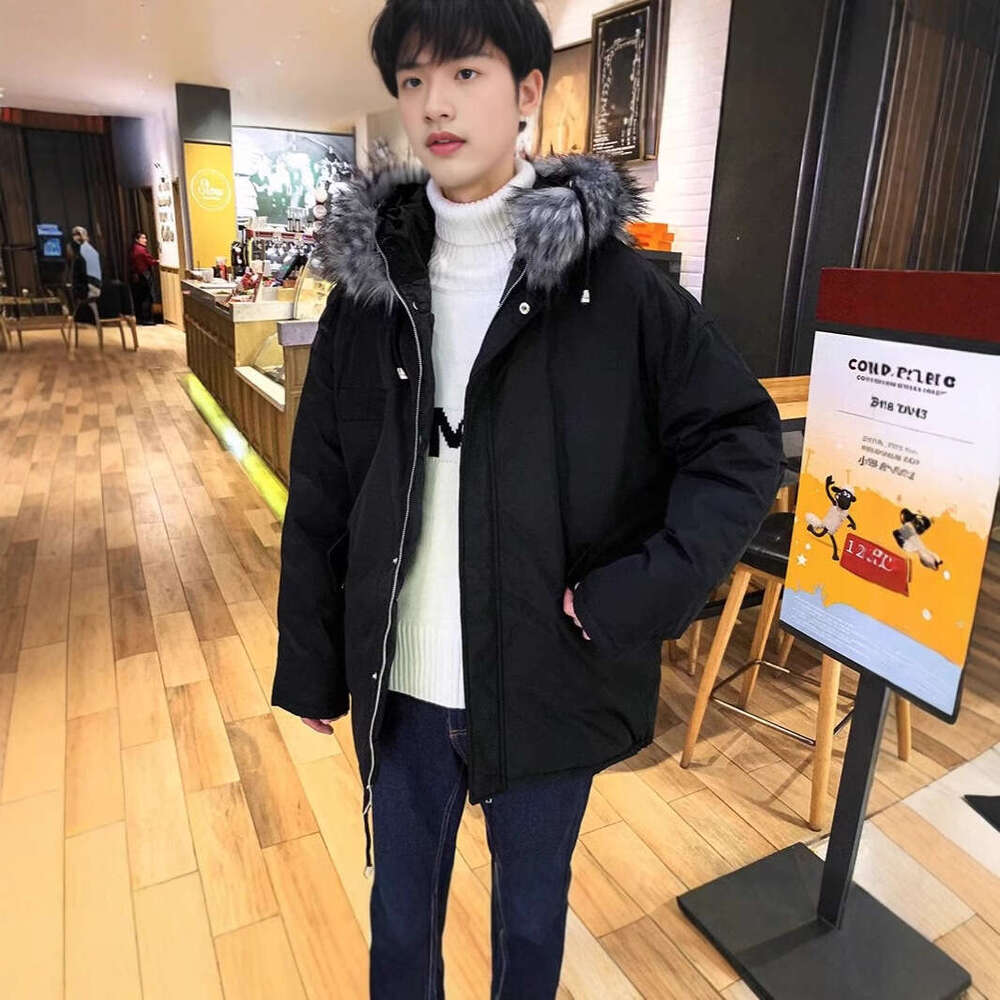 Black Stand Collar Jacket For Men Winter New Trendy Brand Warm Fashionable Loose Casual Versatile Cotton Coat B5