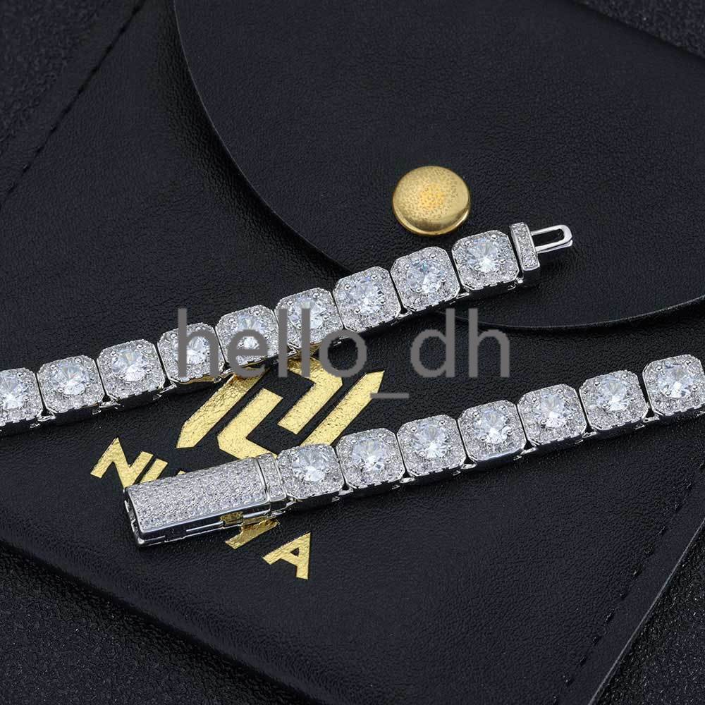 Iced Out 7mm Tennis Chain Bracelet Gold Silver Plated Shiny moissanite moissaniteia Hip Hop Jewelry Gift