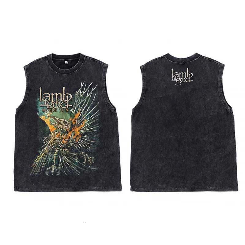 Mens Black Metal Vintage Washed Vest Summer 2025 Womens Oversized Sleeveless T-Shirt Round Neck Loose Tank Tops Y2K Clothing X250821