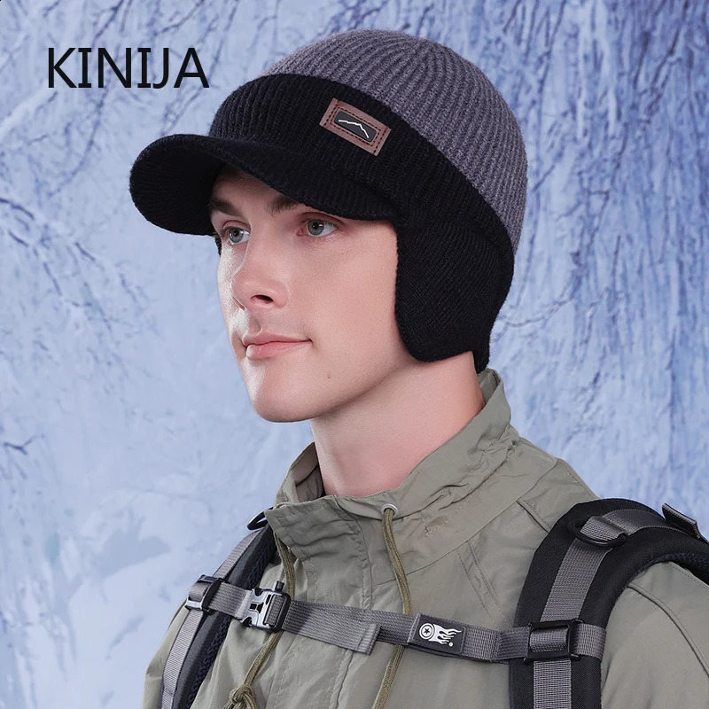 Thick Mens Winter Hat Windproof Knitted Hat Warm Ear Protection for Outdoor Riding Skiing Cycling Sunhat Bomber Bonnet 250814