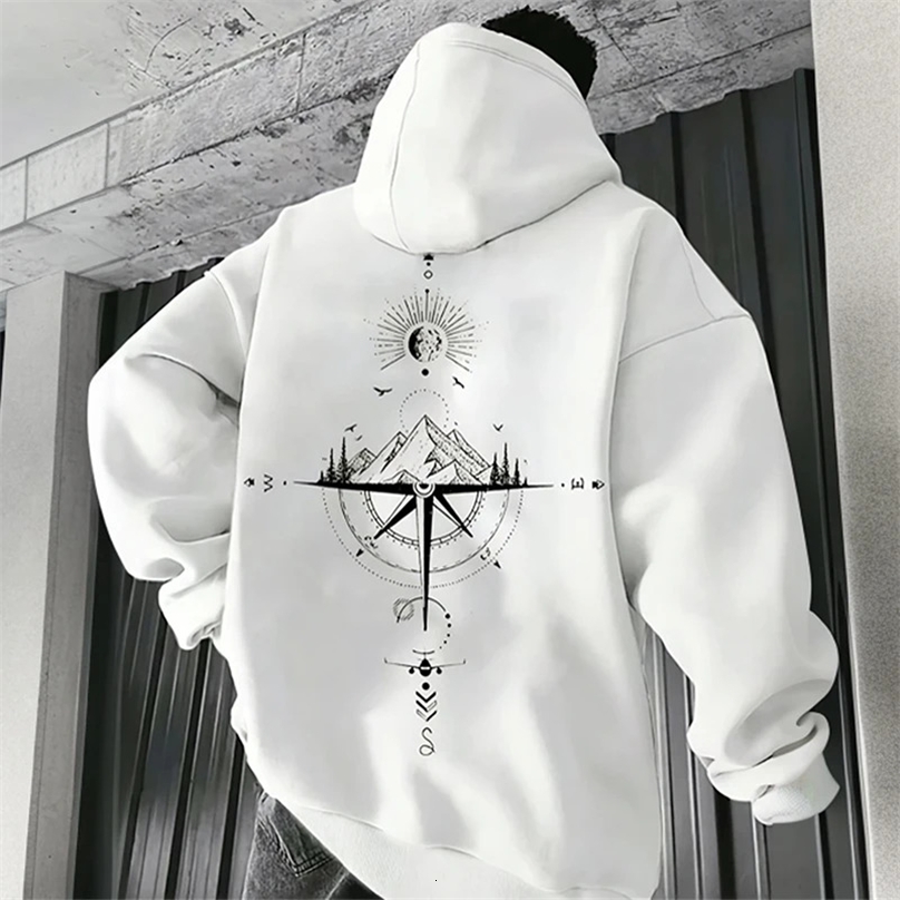 Hoodies à imprimé à la boussole vintage pour hommes Pilluche à manches longues à capuche de haute qualité Tops sportifs décontractés Tops pour ho