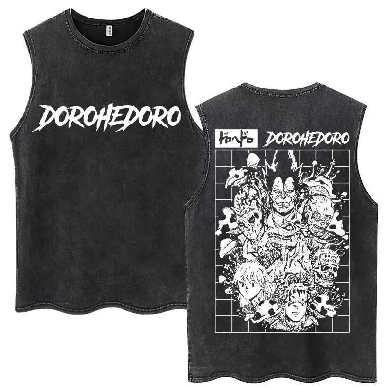 Anime Dorohedoro Washed Harajuku Tank Tops Nikaido Shin Kaiman Men Women Sleeveless T-shirts Fashion Loose Casual Cotton T Shirt X250821