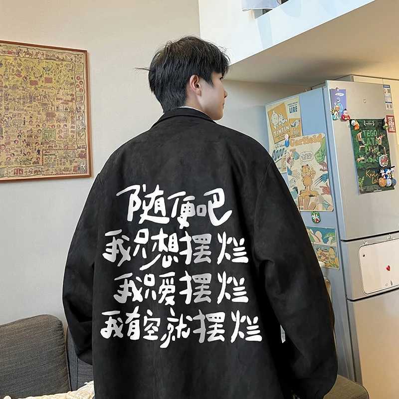 Mens Oversized Jackets Chinese Character Print Coat 5XL PU Leather Casual Wear Autumn Jacket Unisex Outerwear W250821