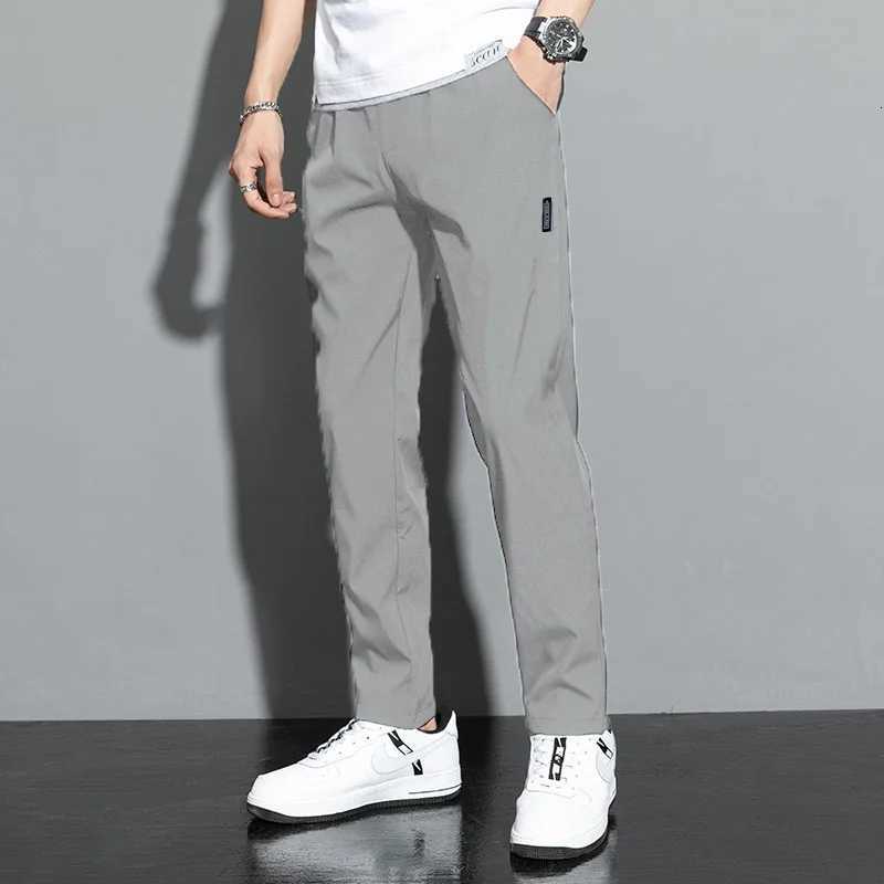 2025 Summer New Ice Silk Men Pants Black Gray Thin Business Casual Pants Outdoor Breathable Straight Leg Sports Pants XJ250821